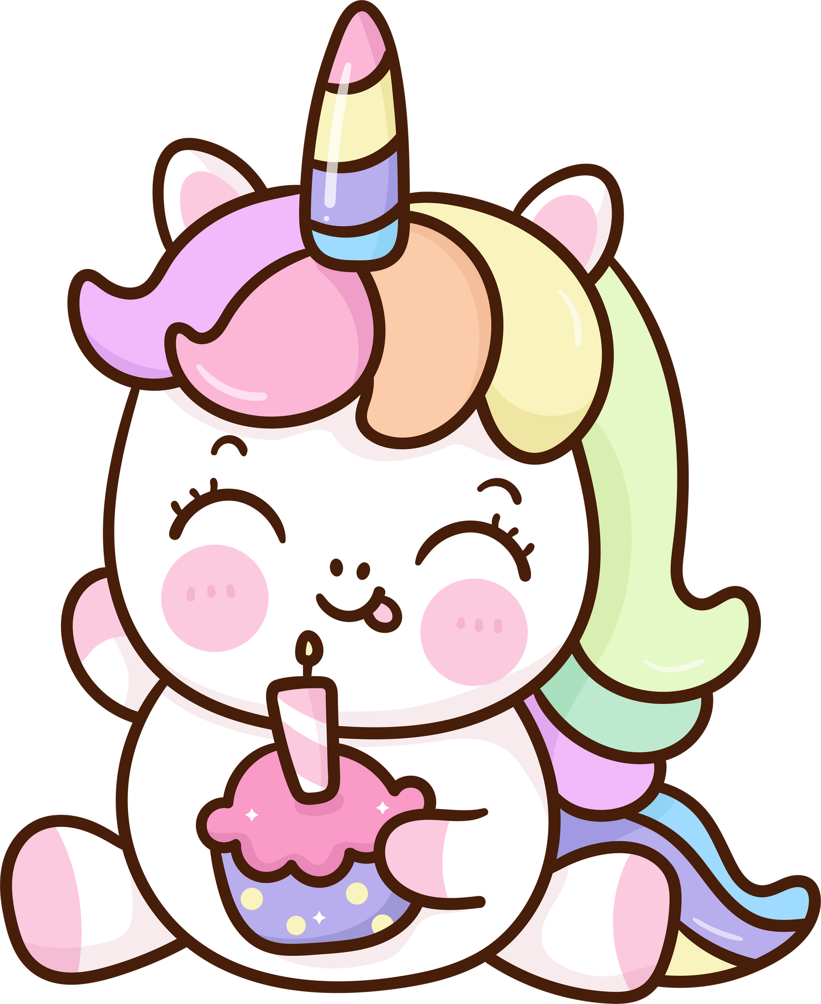 Cute unicorn and birthday cake kawaii cartoon