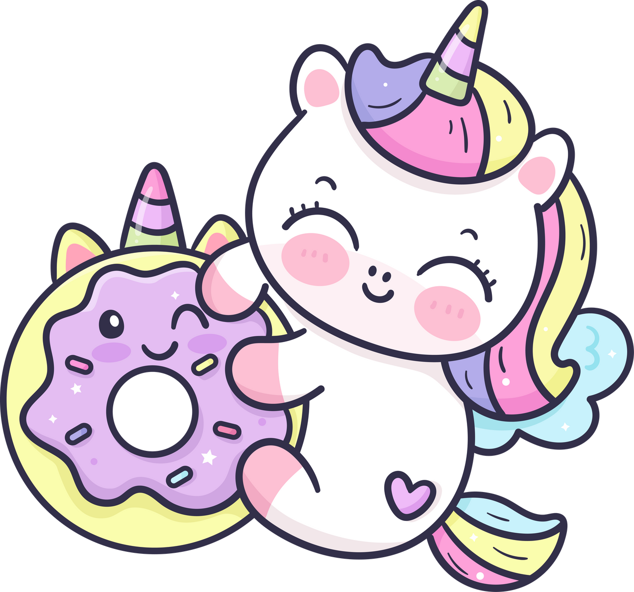 Cute Unicorn hug sweet donut kawaii cartoon