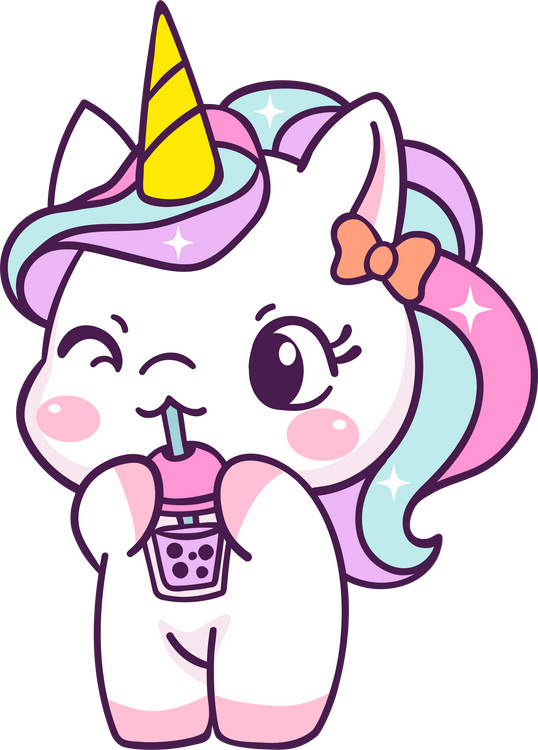 Illustration of cute unicorn in kawaii style