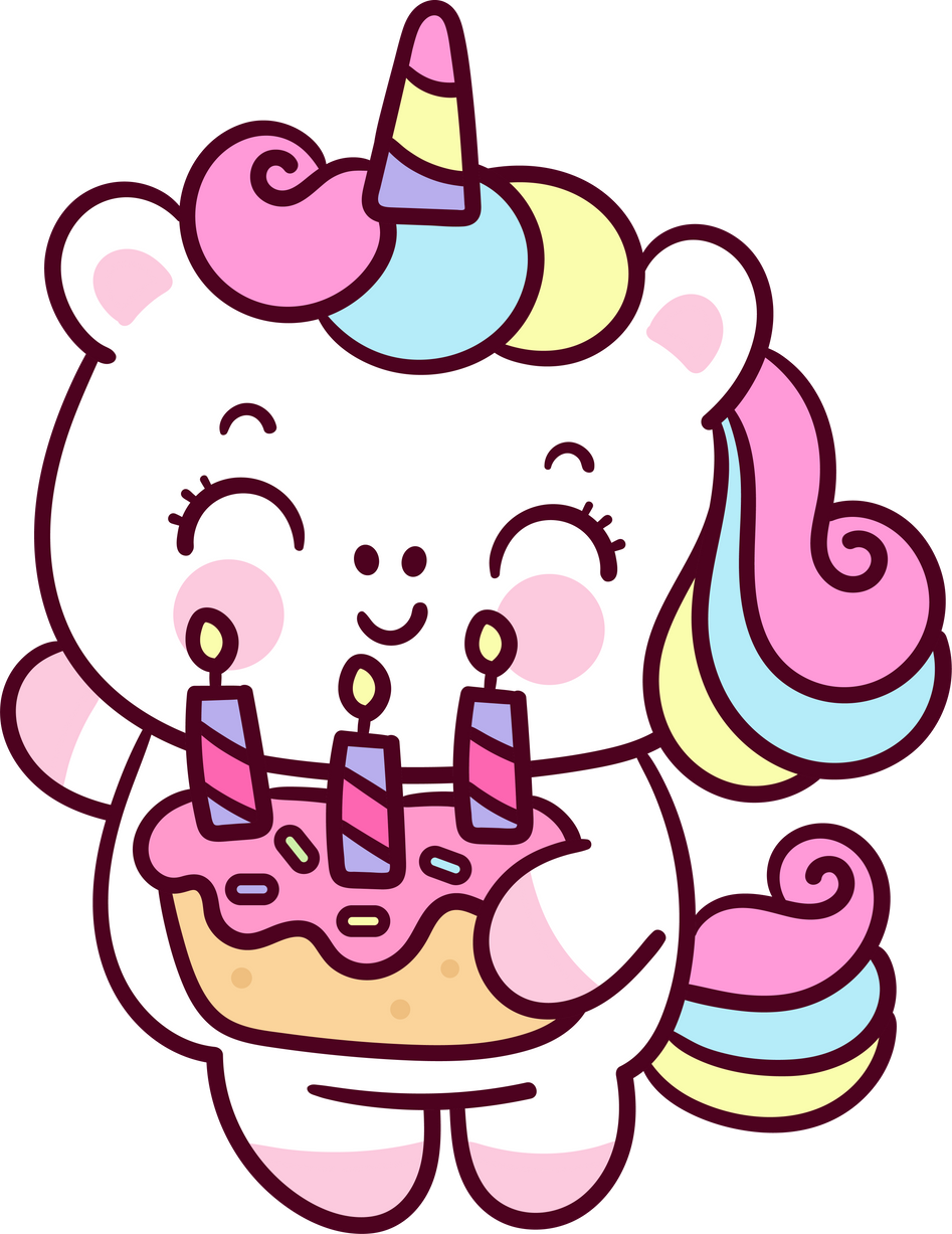 Unicorn cartoon with birthday cake kawaii animal